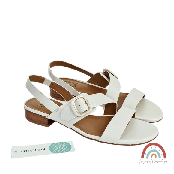 New! Naturalizer Meesha Leather Strappy Block Heel Sandal with Gold Buckle - Picture 3 of 13